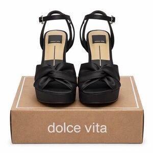 Dolce Vita Platform Heels, Onyx Black Satin Platform Sandals Size 7